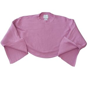 Pink Rose Ribbed Flare Sleeve Crop Top